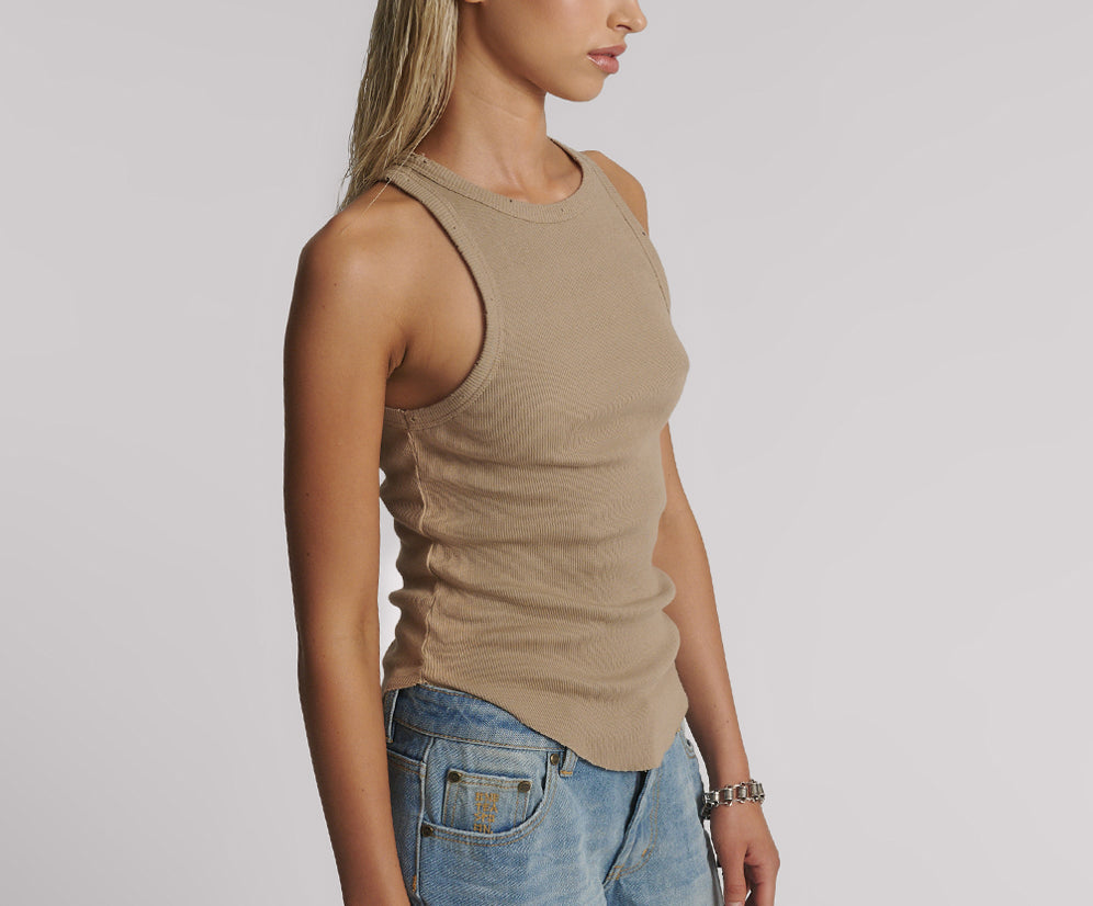 Distressed Ramone Rib Tank - Sand