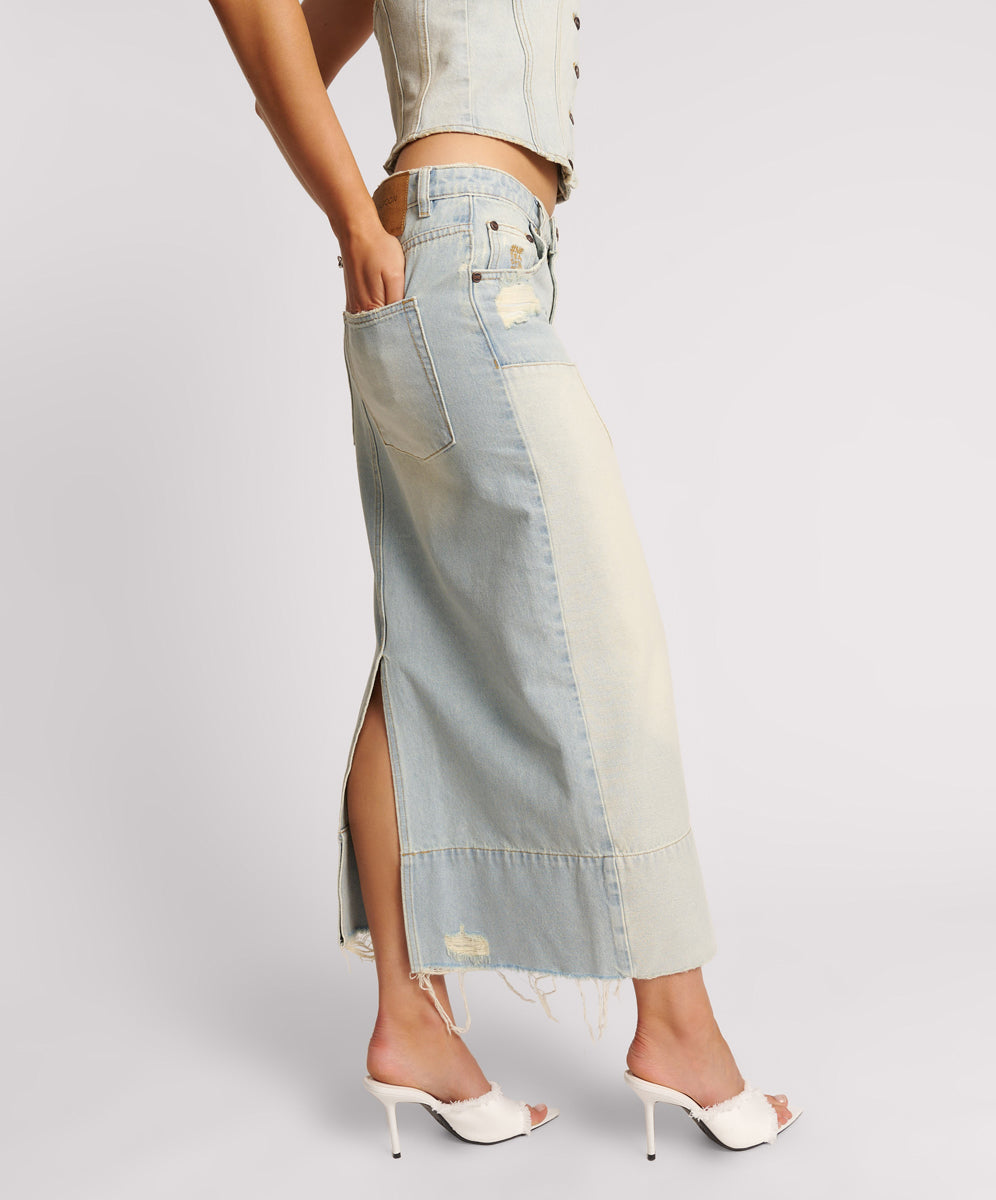 Cassidy Mid Waist Long Denim Column Denim Skirt - Old West | One