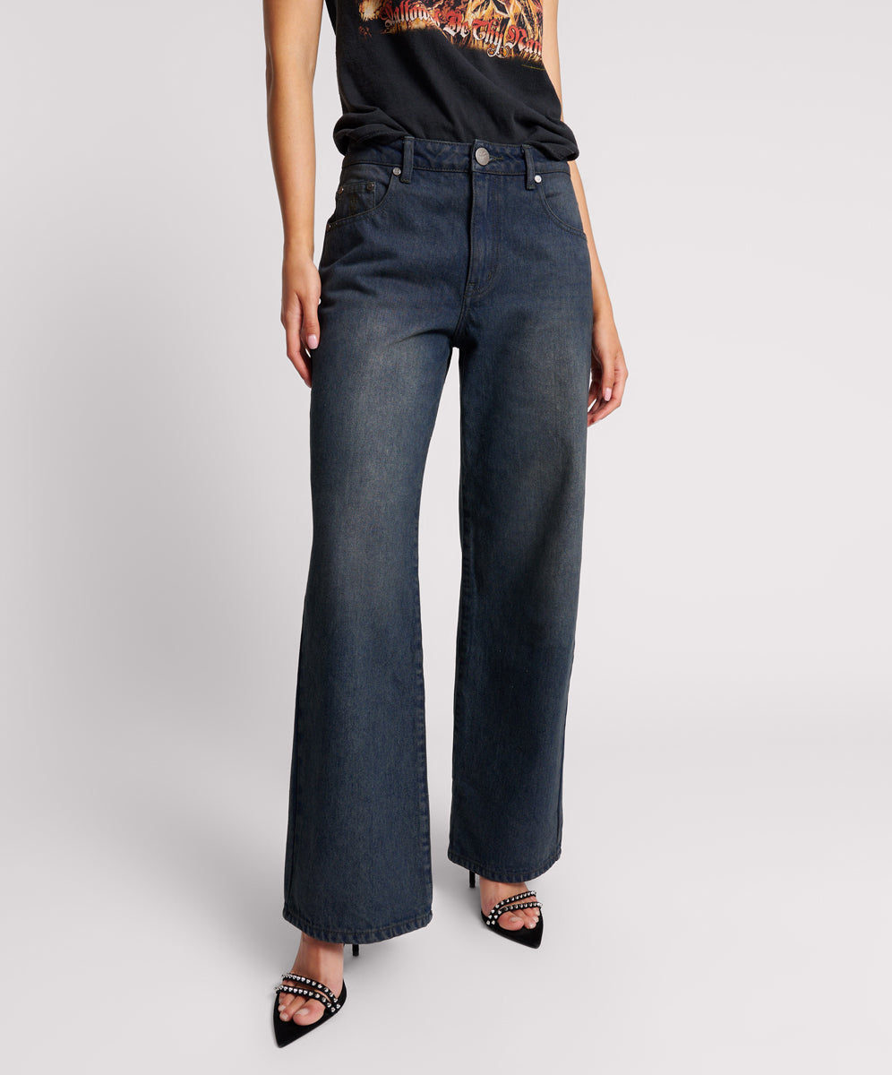 Products FOX BLACK JACKSONS MID WAIST WIDE LEG DENIM JEANS
