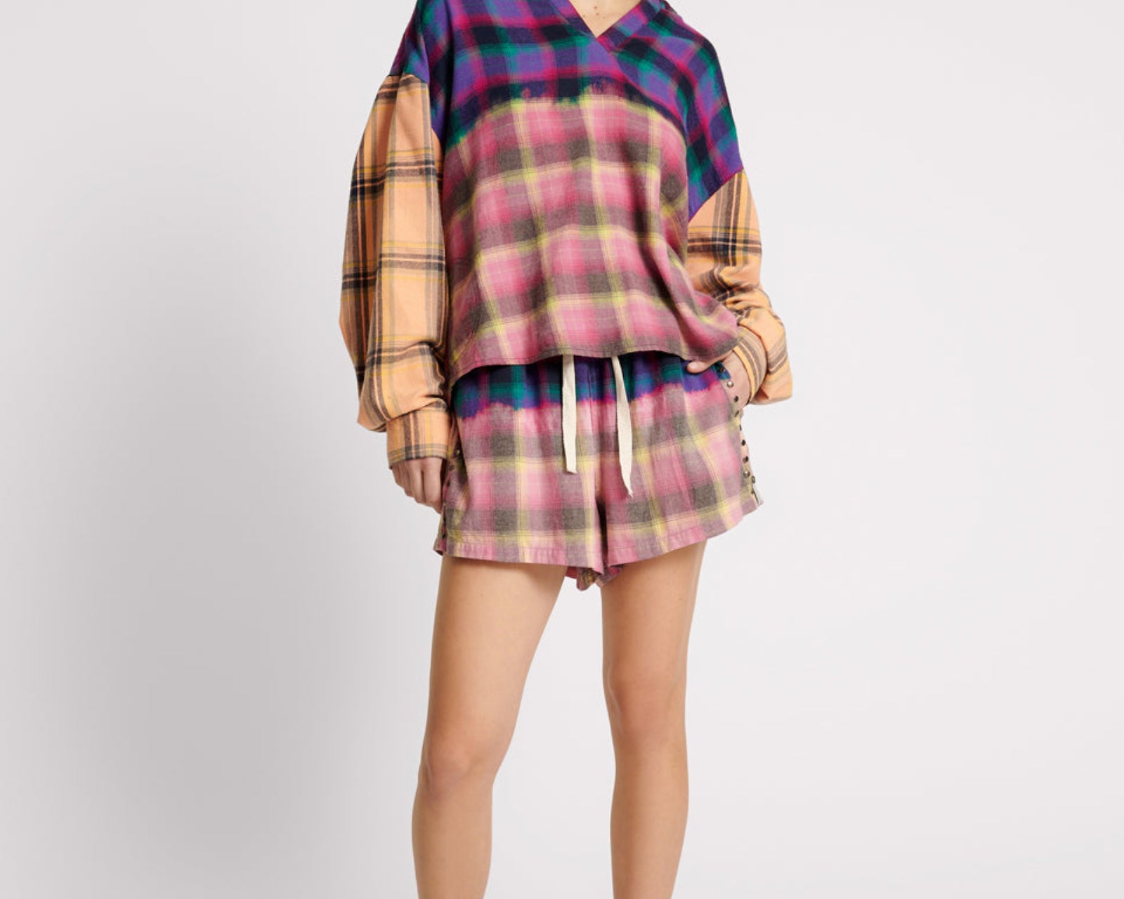 Bleached Flannel Studded Boxer Shorts - Multi