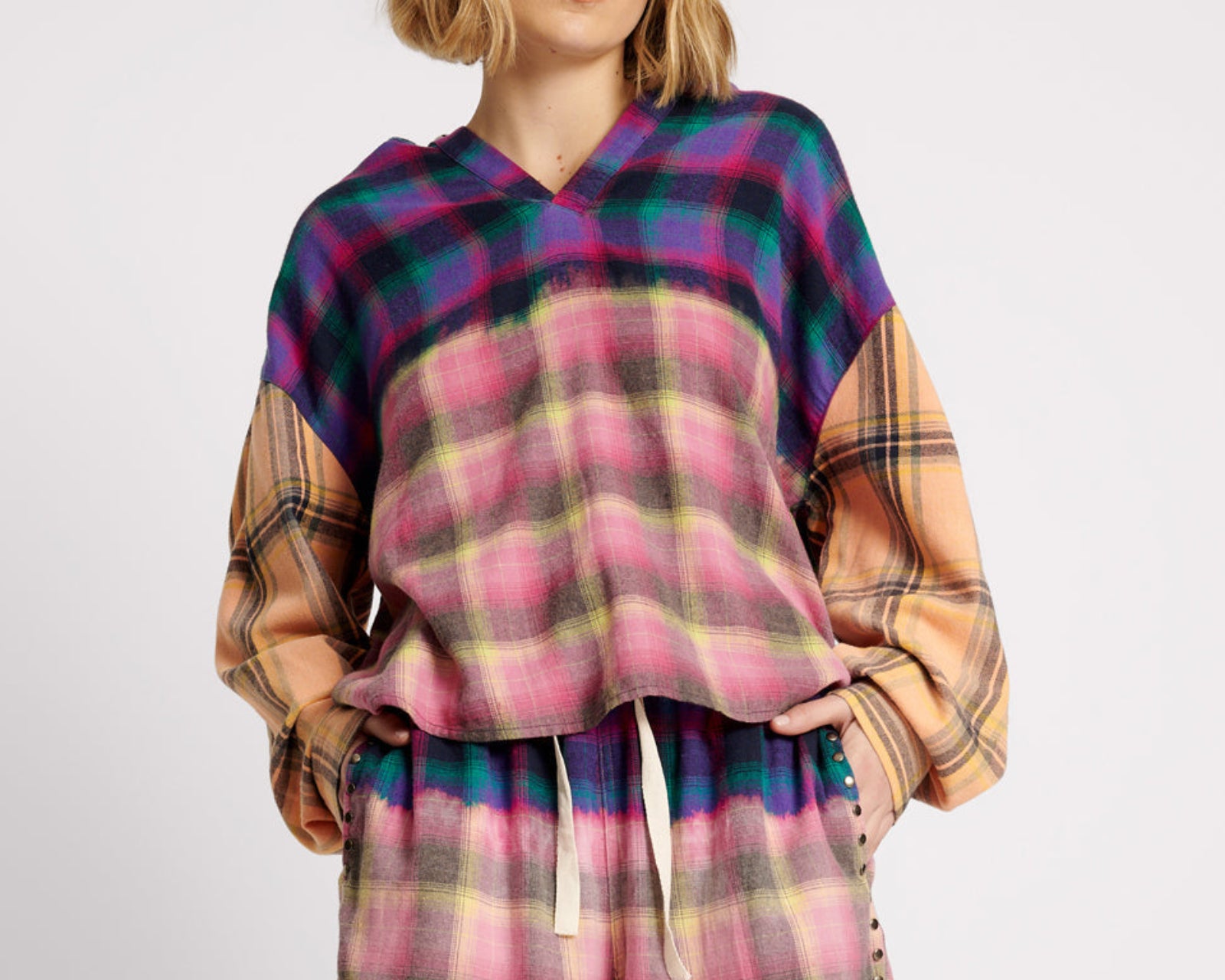 Bleached Flannel Studded Boxer Shorts - Multi