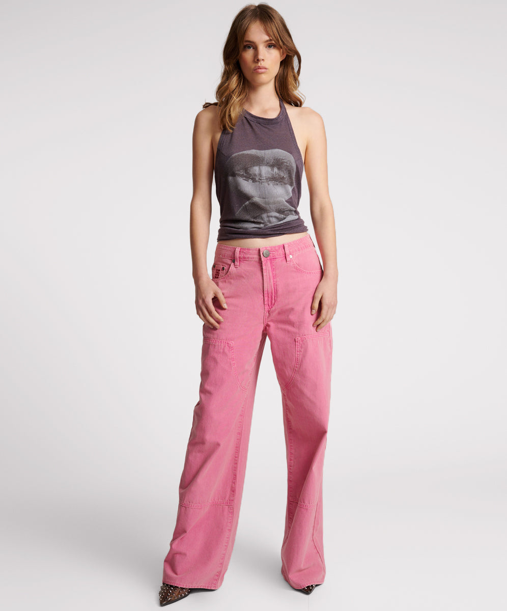 Products PINK FLAMBE CANVAS JACKSON MID WAIST WIDE LEG PANT
