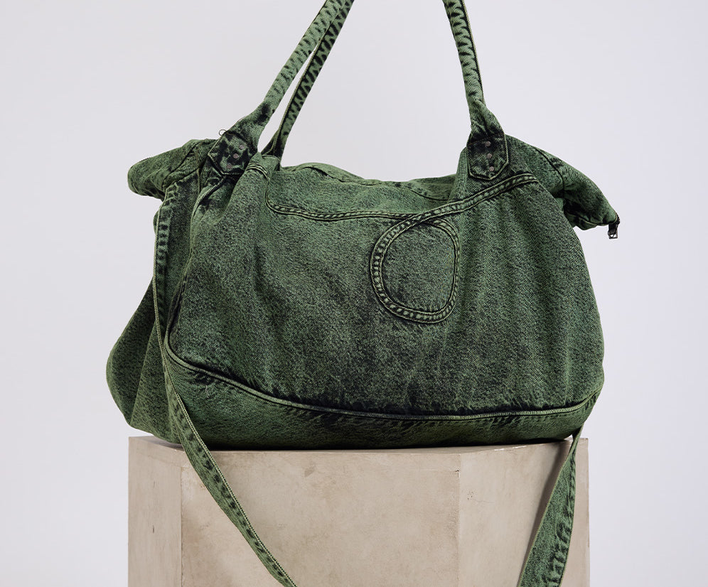 Denim Overnighter Duffle Bag - Black Khaki