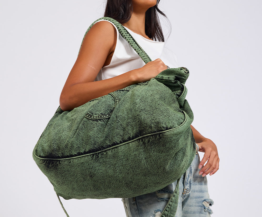 Denim Overnighter Duffle Bag - Black Khaki