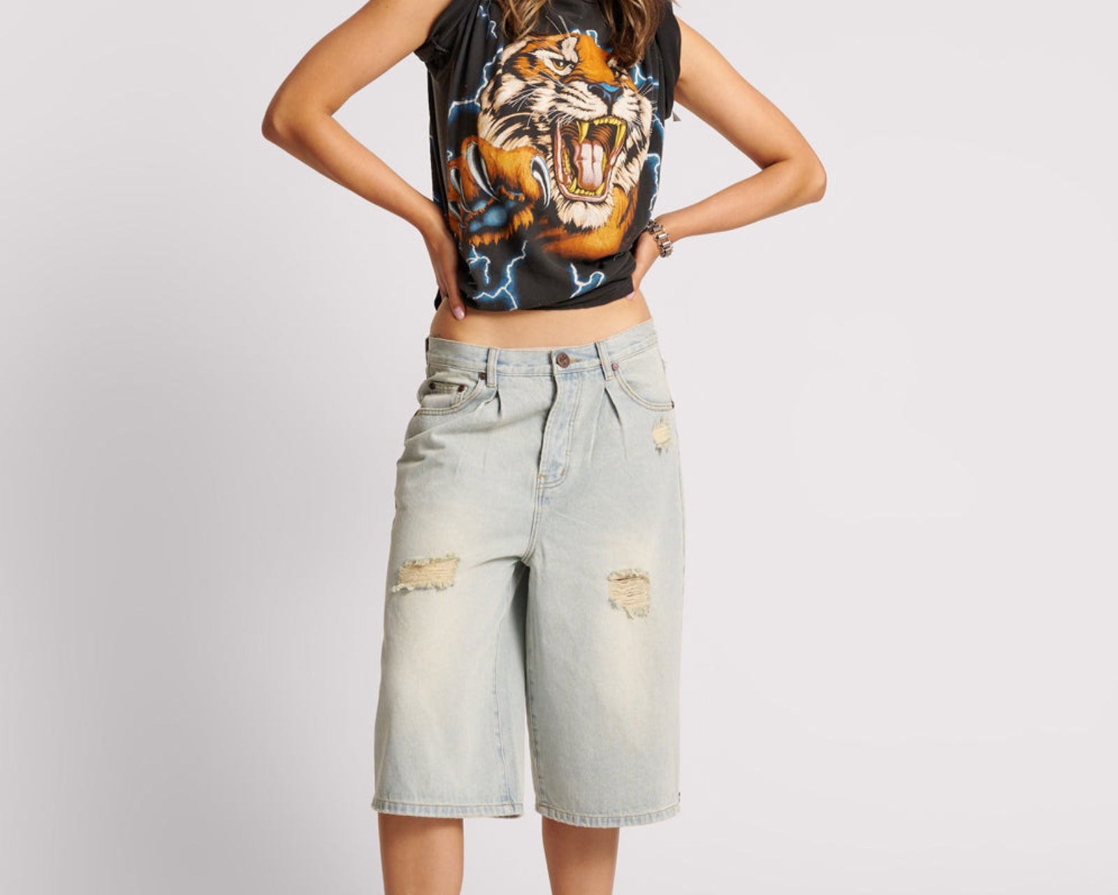 Beasties Low Waist Wide Leg Denim Jorts - Old West