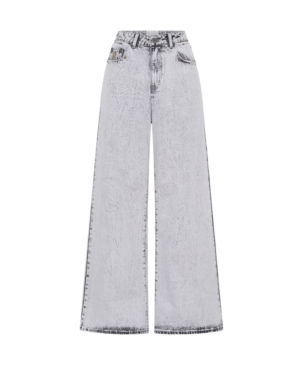 Love Machines Mid Waist Super Wide Leg Denim Jeans - Bianco