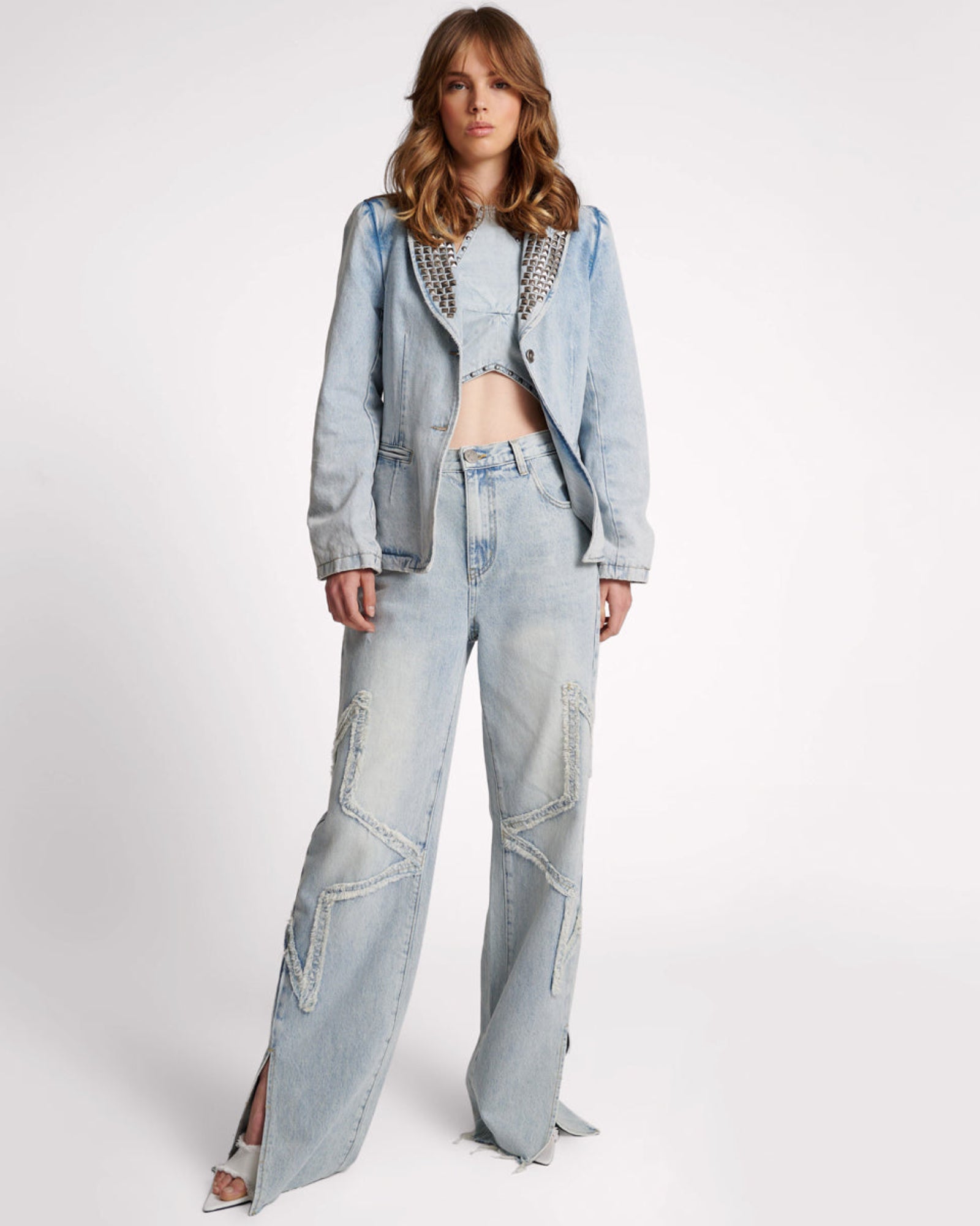 Studded Denim Blazer - Diamonde | One Teaspoon