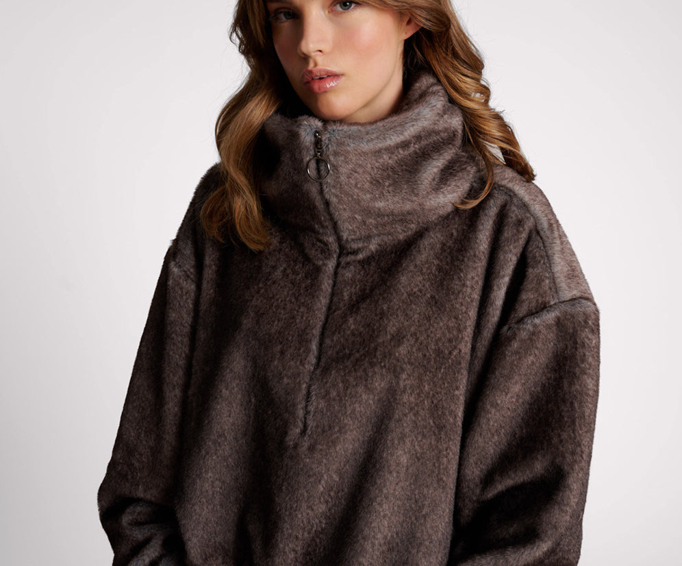 Sauvage Faux Fur Cropped Pullover Jacket - Ash