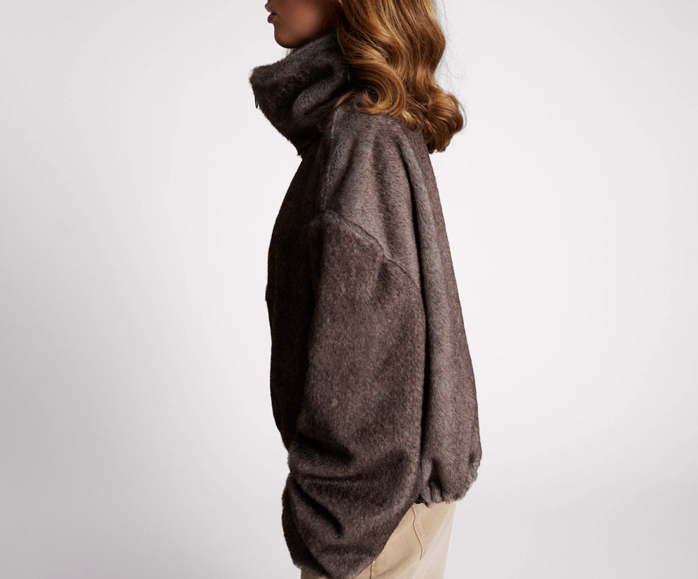 Sauvage Faux Fur Cropped Pullover Jacket - Ash
