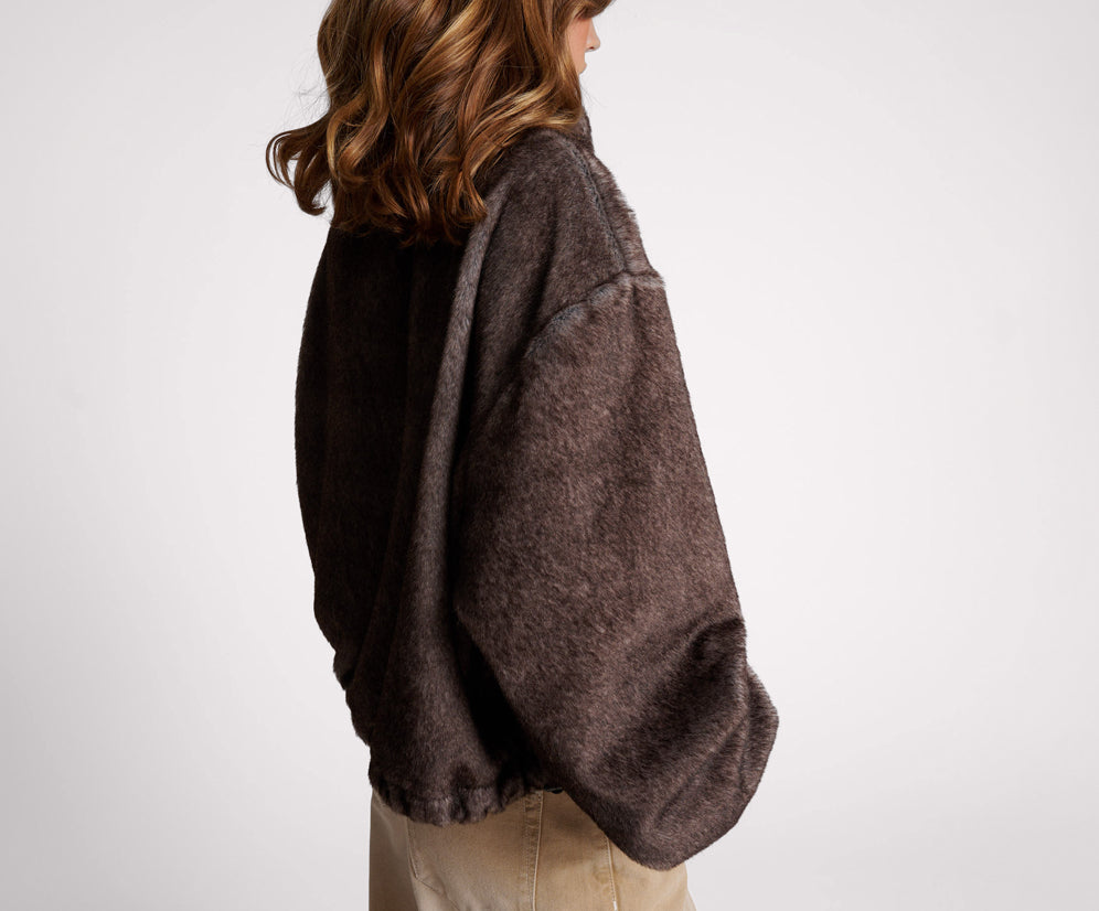 Sauvage Faux Fur Cropped Pullover Jacket - Ash