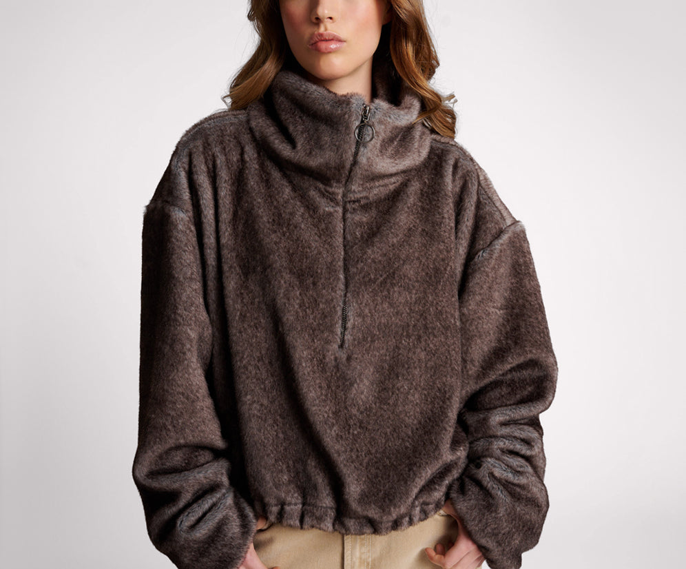 Sauvage Faux Fur Cropped Pullover Jacket - Ash