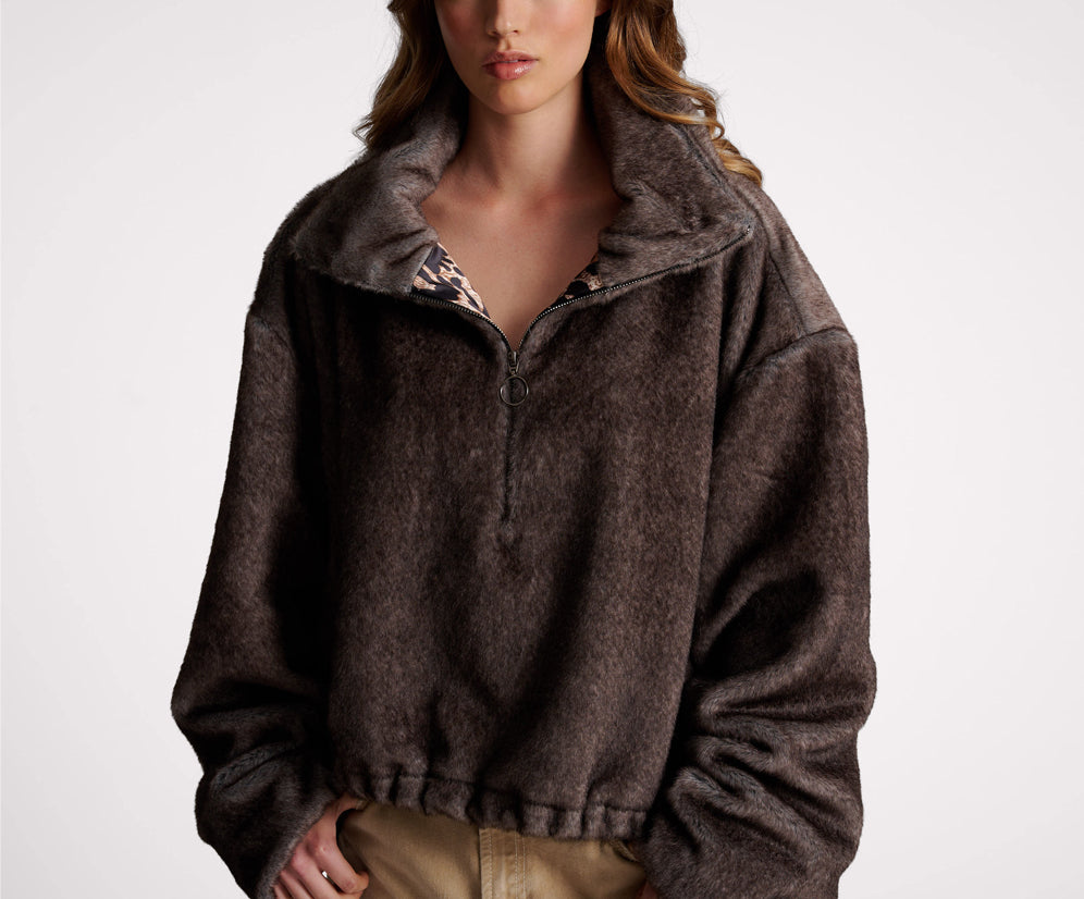 Sauvage Faux Fur Cropped Pullover Jacket - Ash