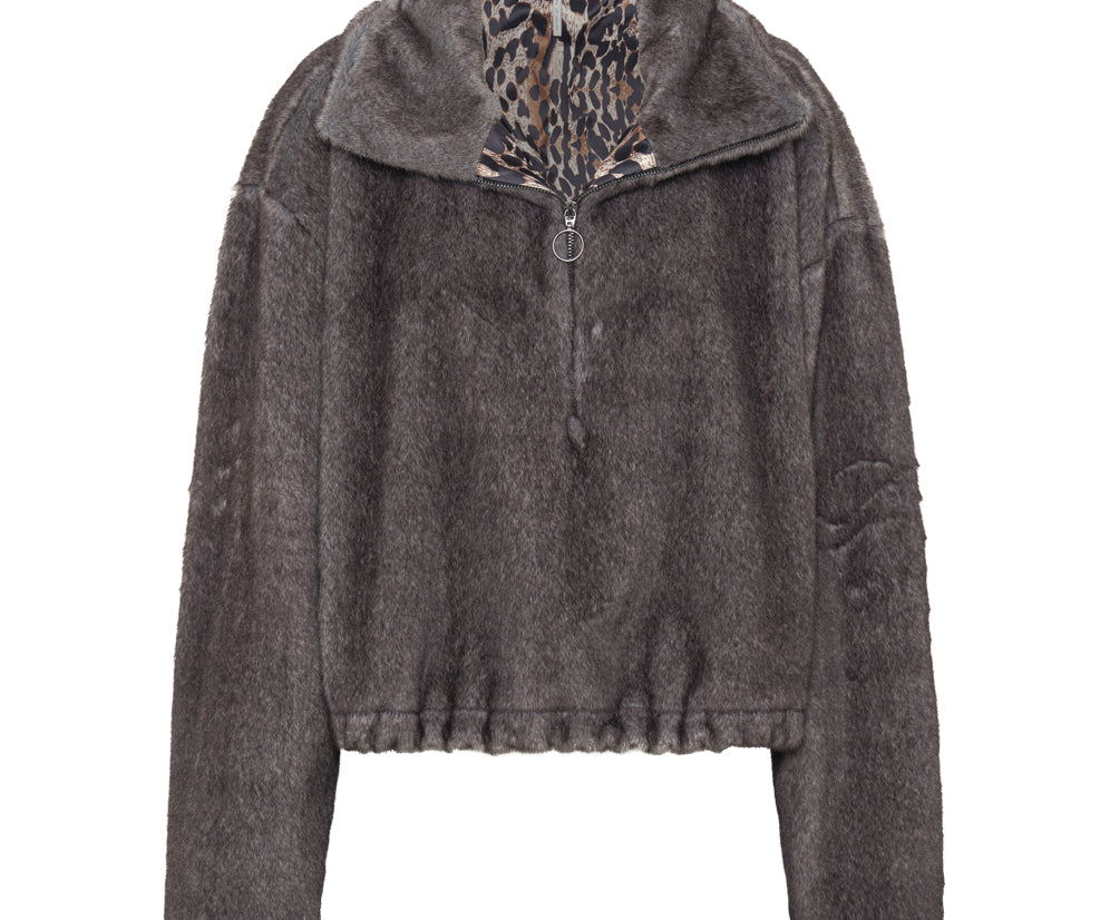 Sauvage Faux Fur Cropped Pullover Jacket - Ash