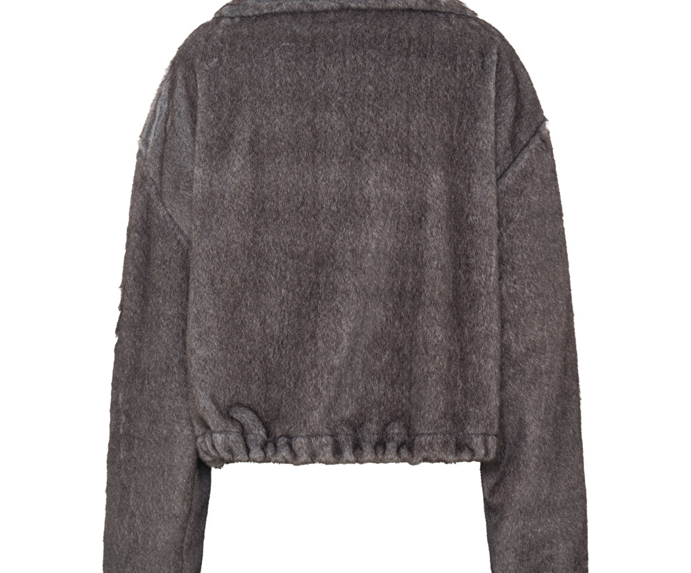 Sauvage Faux Fur Cropped Pullover Jacket - Ash
