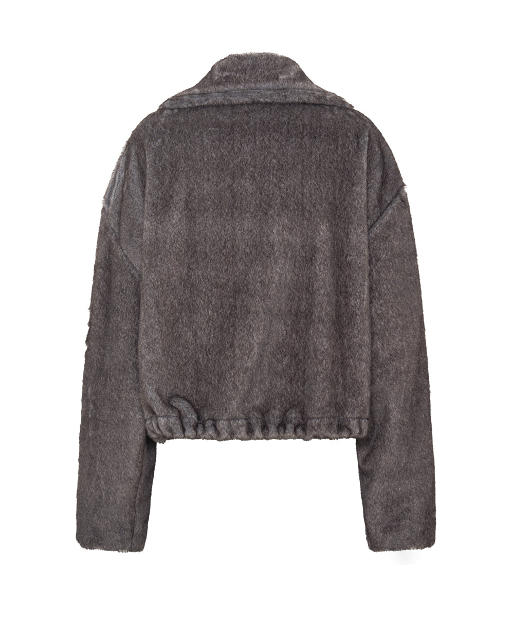 Last Stock Sauvage Faux Fur Cropped Pullover Jacket - Ash