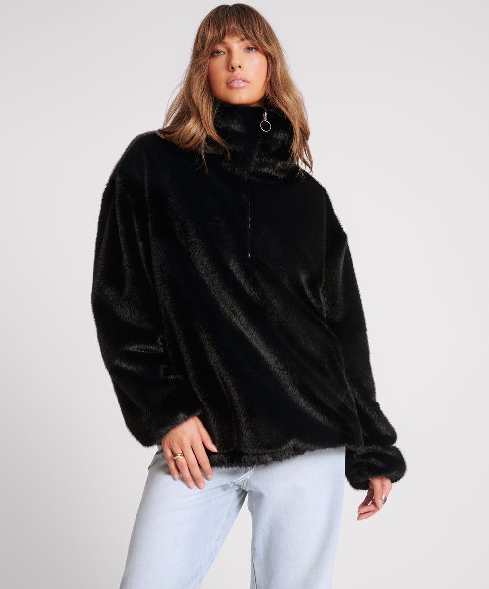 Last Stock Sauvage Faux Fur Pullover Jacket - Black