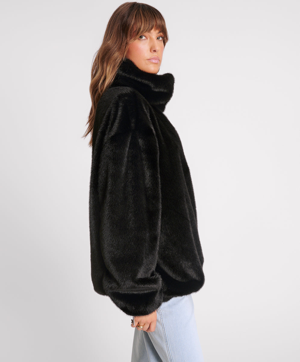Last Stock Sauvage Faux Fur Pullover Jacket - Black