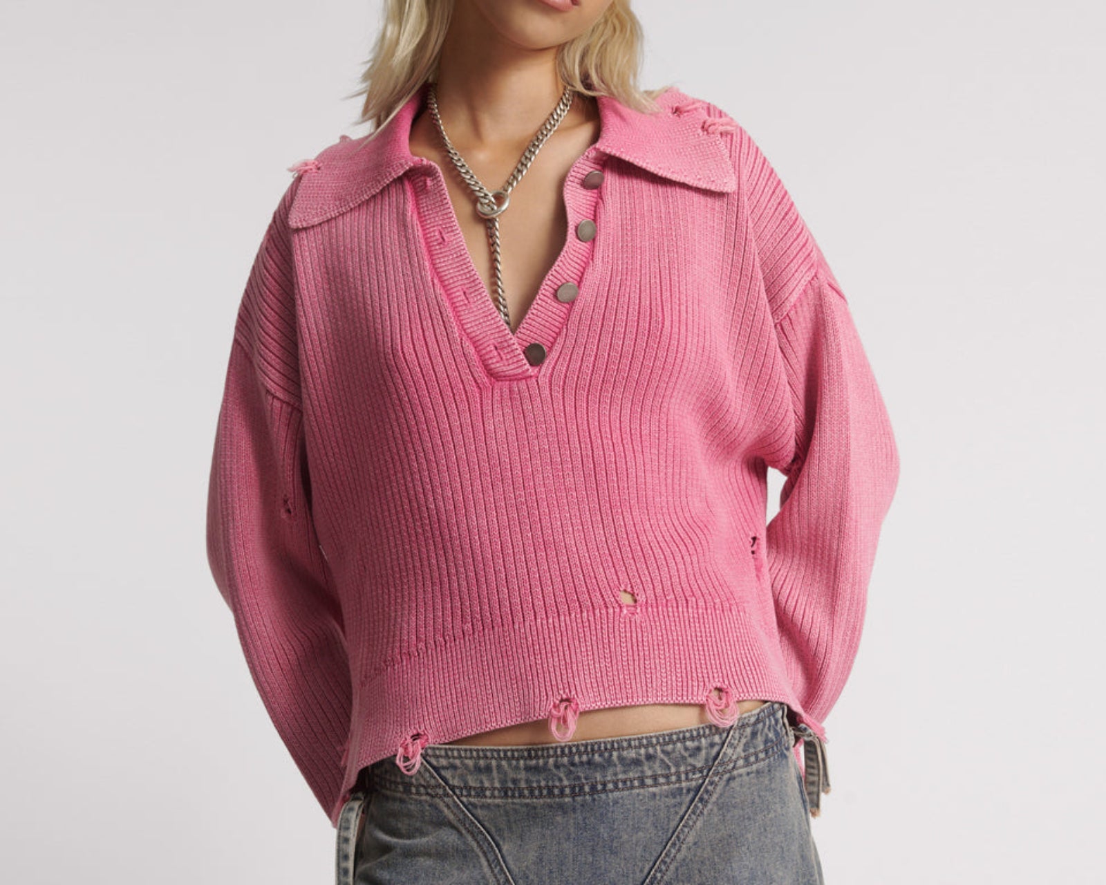 Wgust Women Sweater Price Rib College Pullover Sweater Pink One