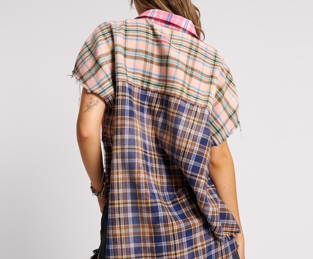 Mixed Flannel Cut Off Daria Shirt - Multi