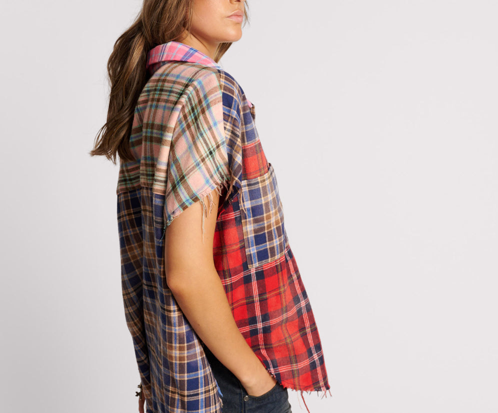 MIXED FLANNEL CUT OFF DARIA SHIRT