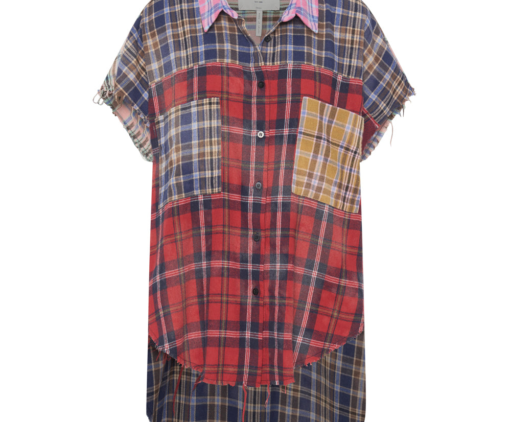 MIXED FLANNEL CUT OFF DARIA SHIRT