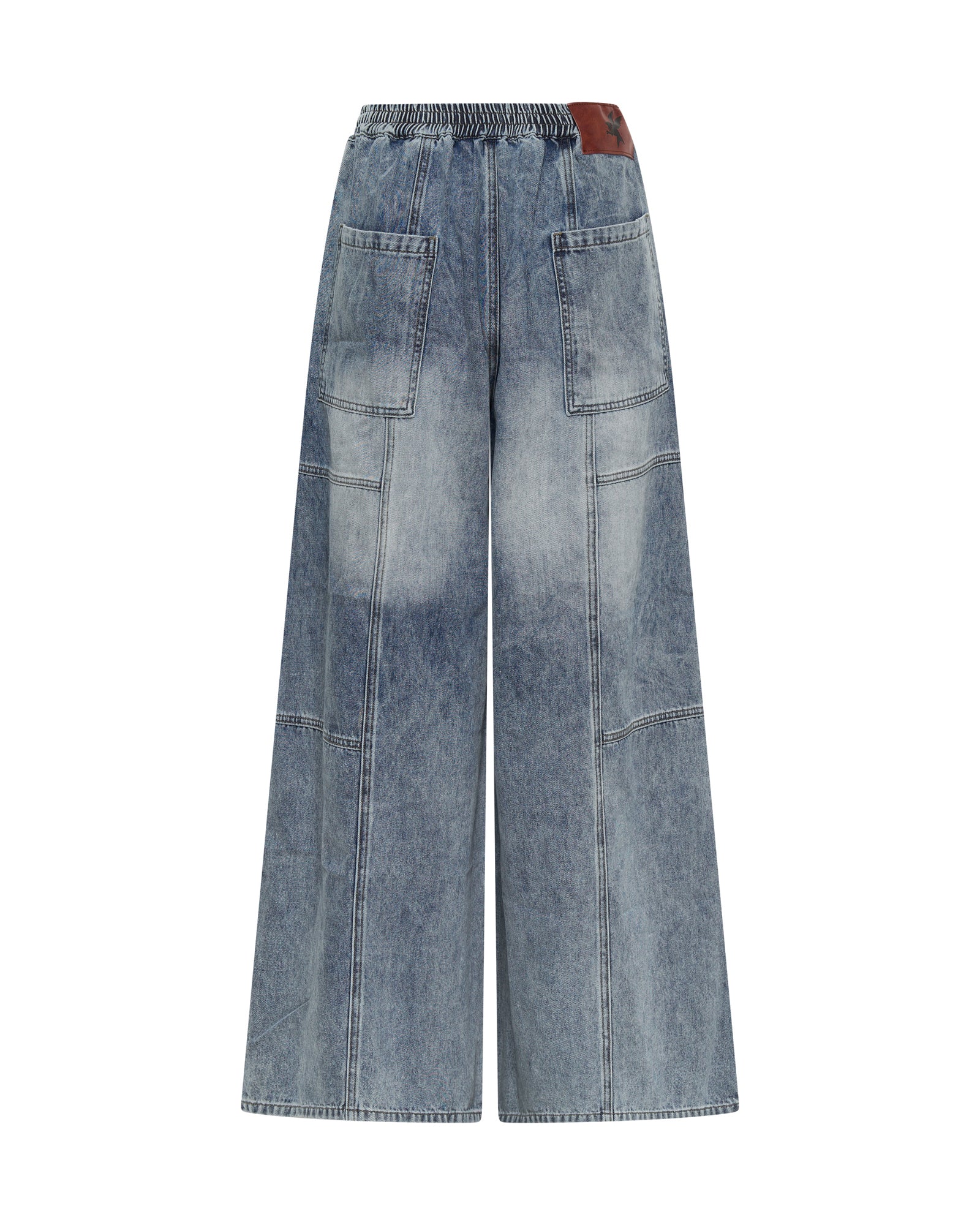 Palazzo Mid Waist Denim Jeans - Blue Blossom | One Teaspoon
