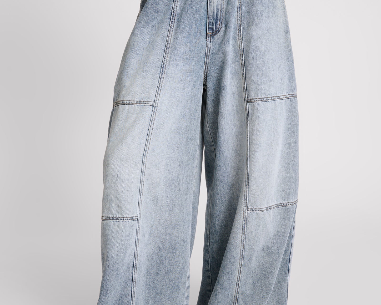 Palazzo Mid Waist Denim Jeans - Blue Blossom