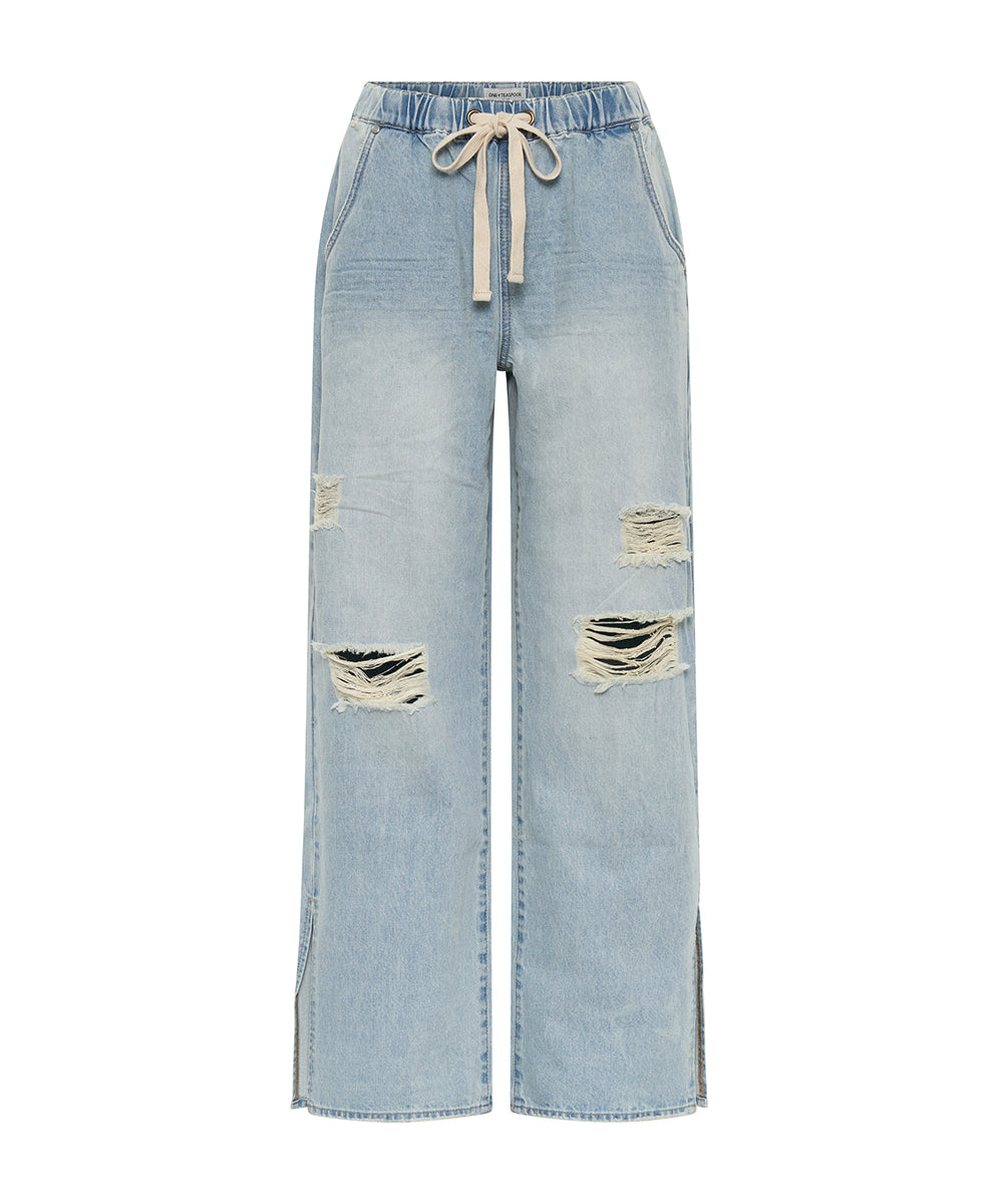 Women's Denim Jeans Roadhouse Wide Leg Drawstring Denim Jeans - Sportster Blue