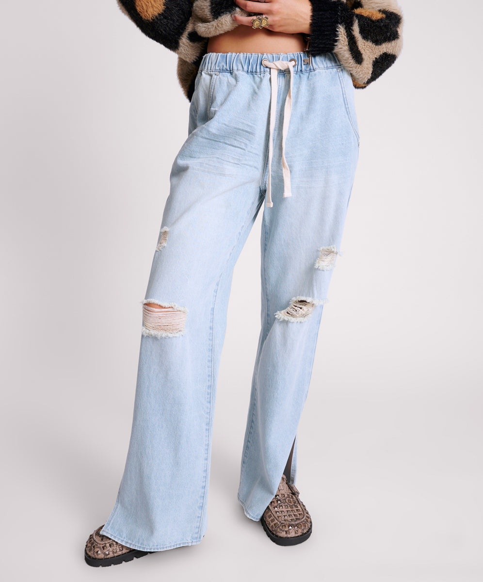 Women's Denim Jeans Roadhouse Wide Leg Drawstring Denim Jeans - Sportster Blue