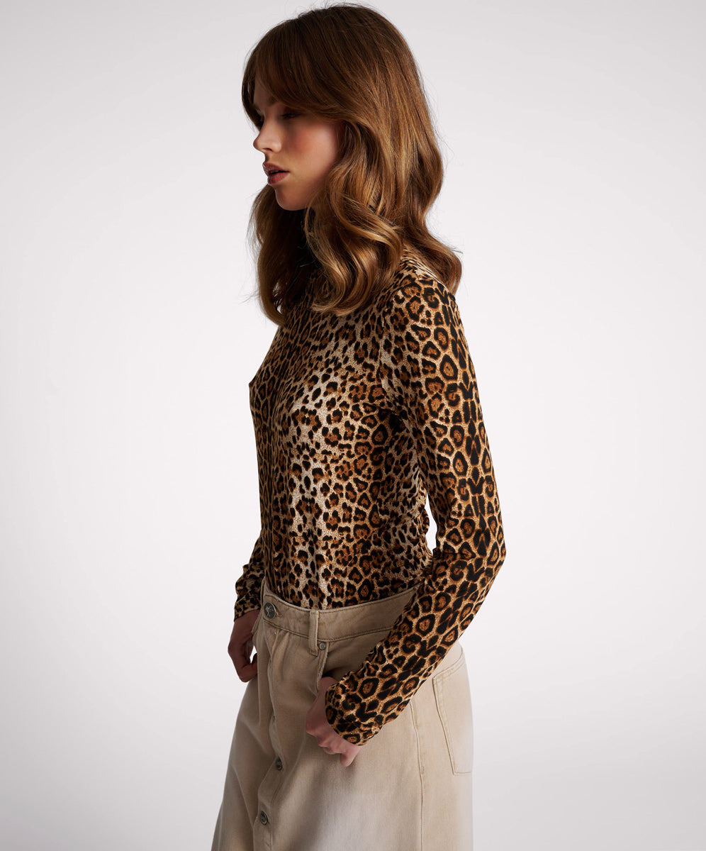 Products Jersey Turtle Neck Long Sleeve Top - Leopard