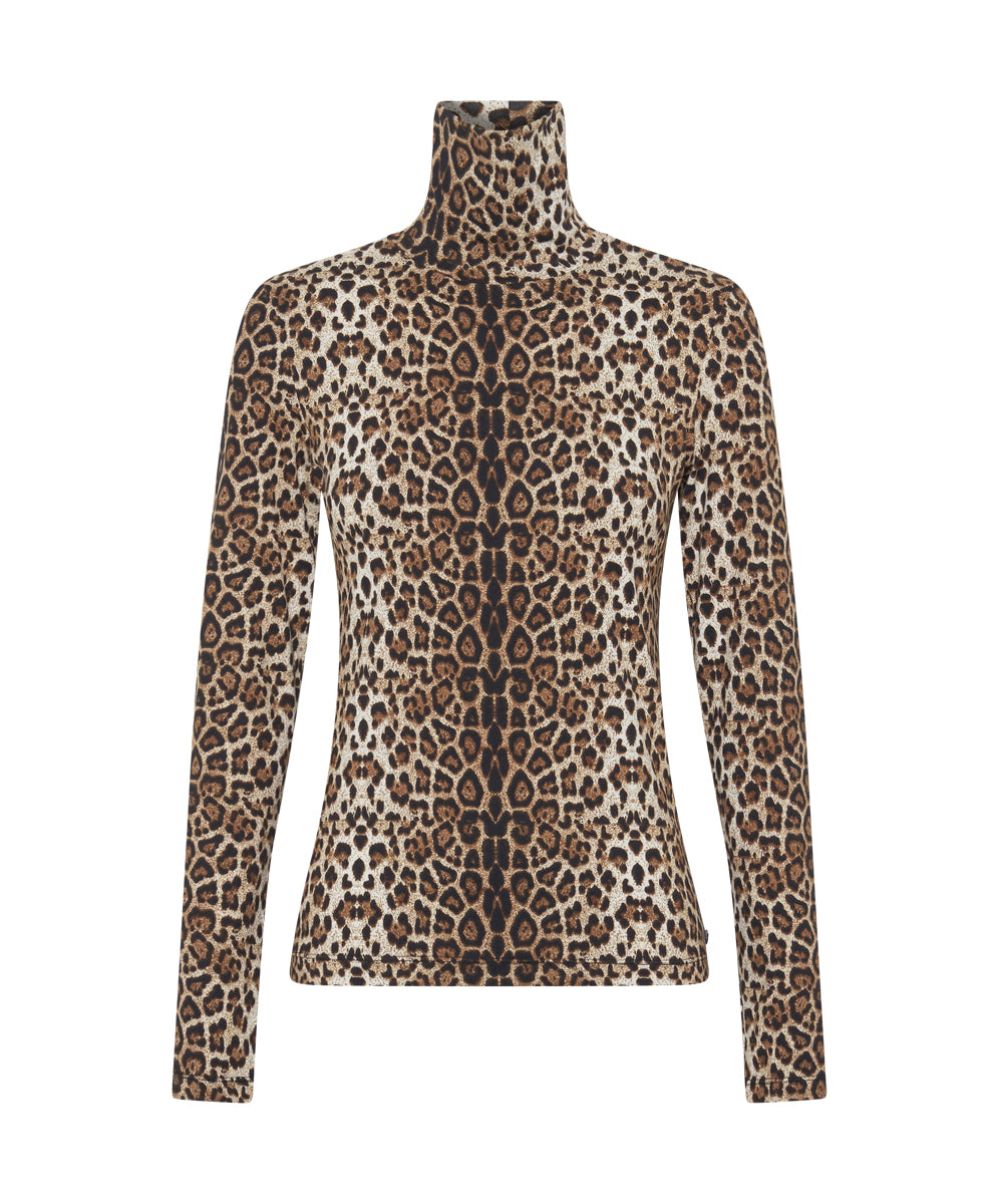 Products Jersey Turtle Neck Long Sleeve Top - Leopard