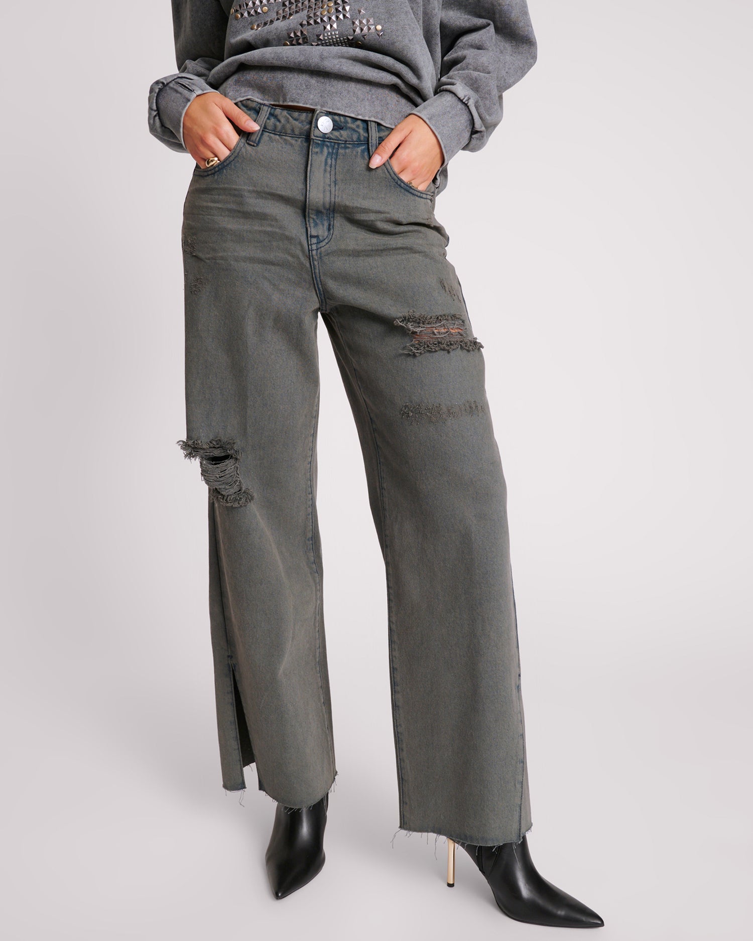 Women's Denim Jeans Billie Low Slung Straight Leg Mid Waist Denim Jeans - Storme