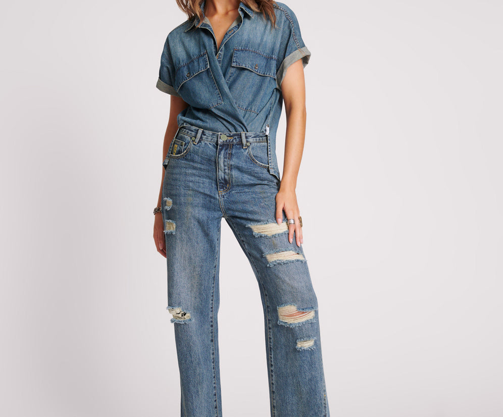 USED BLUE STRAIGHT LEG MID WAIST DENIM BILLIE JEANS