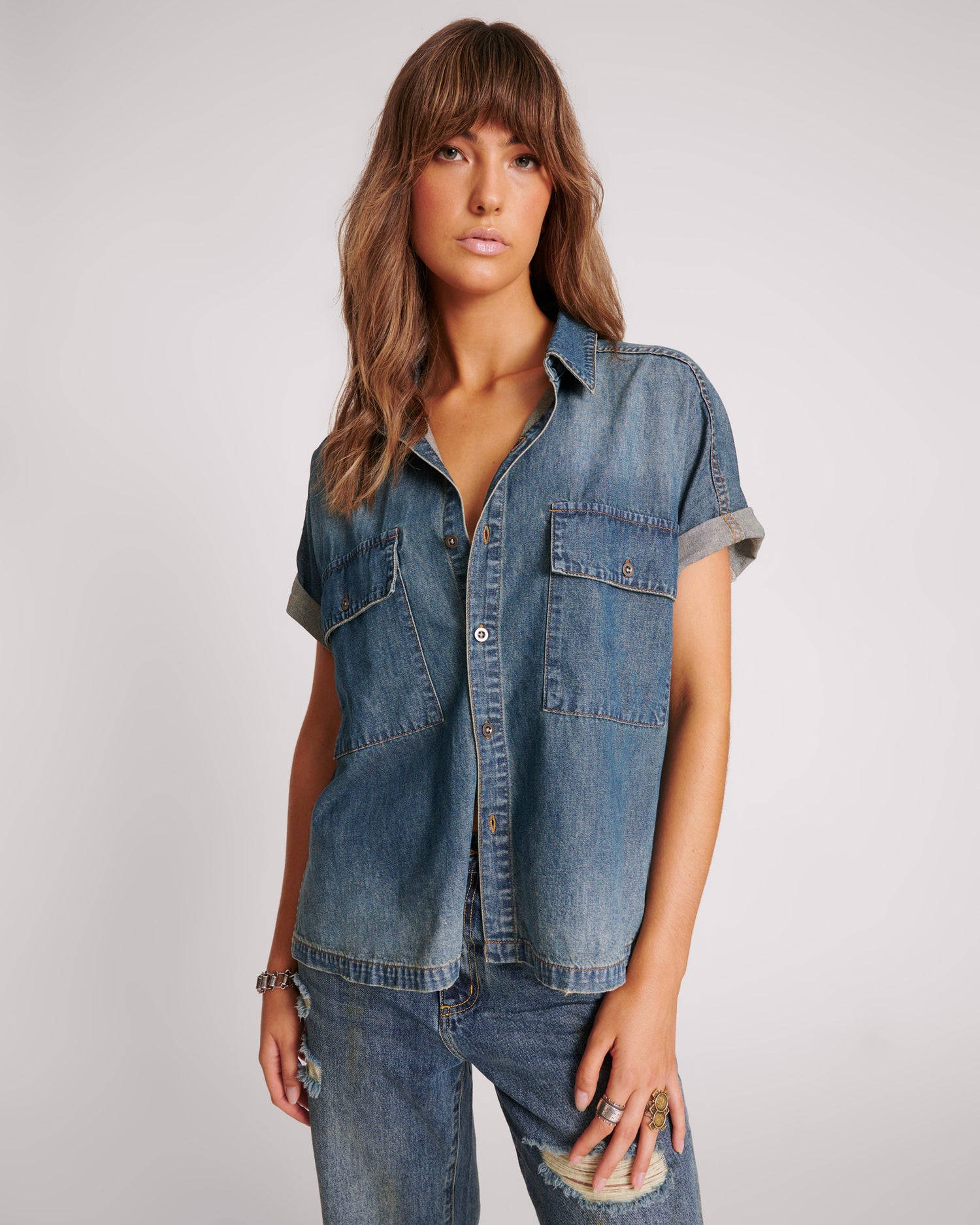 Products Daria Denim Shirt - Used Blue