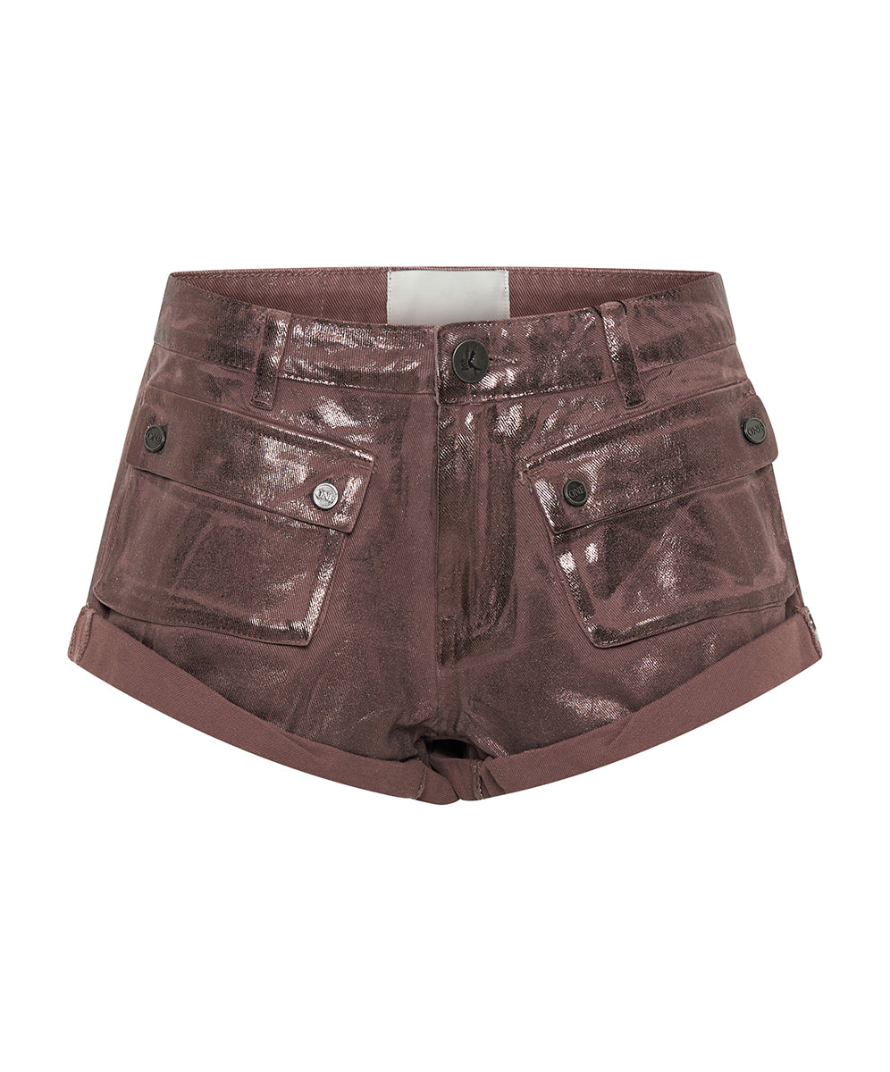 Cadet Bandits Low Waist Denim Shorts - Bronze Chocolate Brown