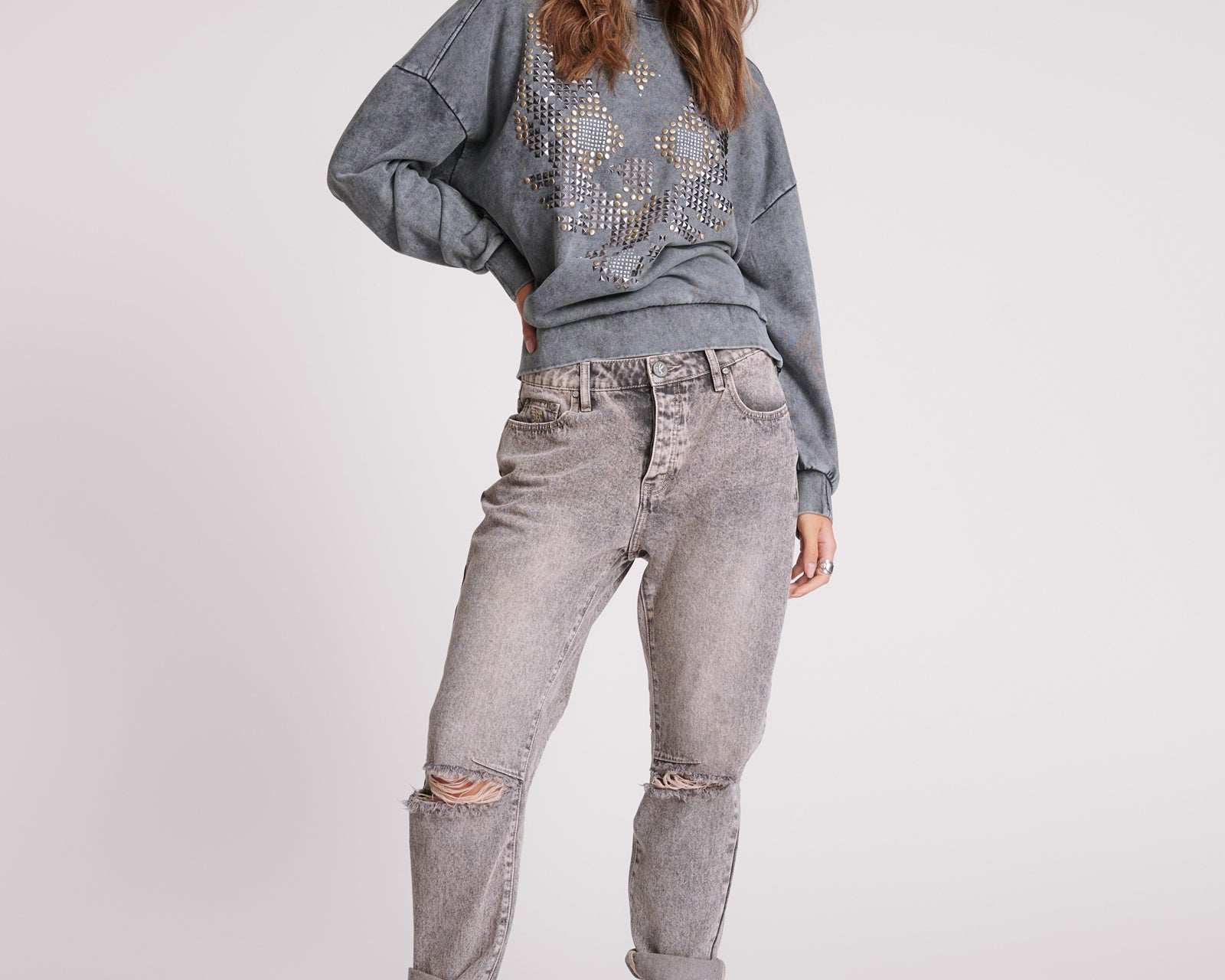 Saints Low Waist Boyfriend Denim Jeans - Dusty Smoke
