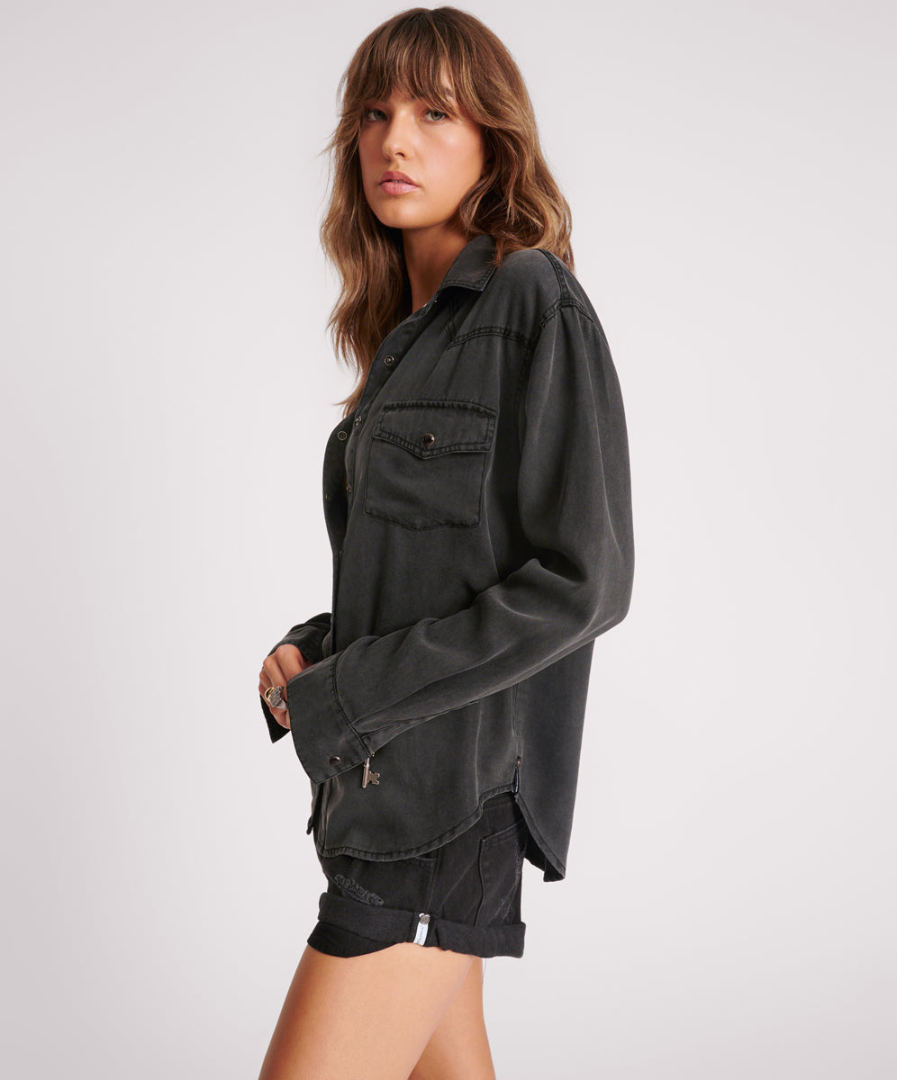 Last Stock Tencel Western Shirt - Soft Black