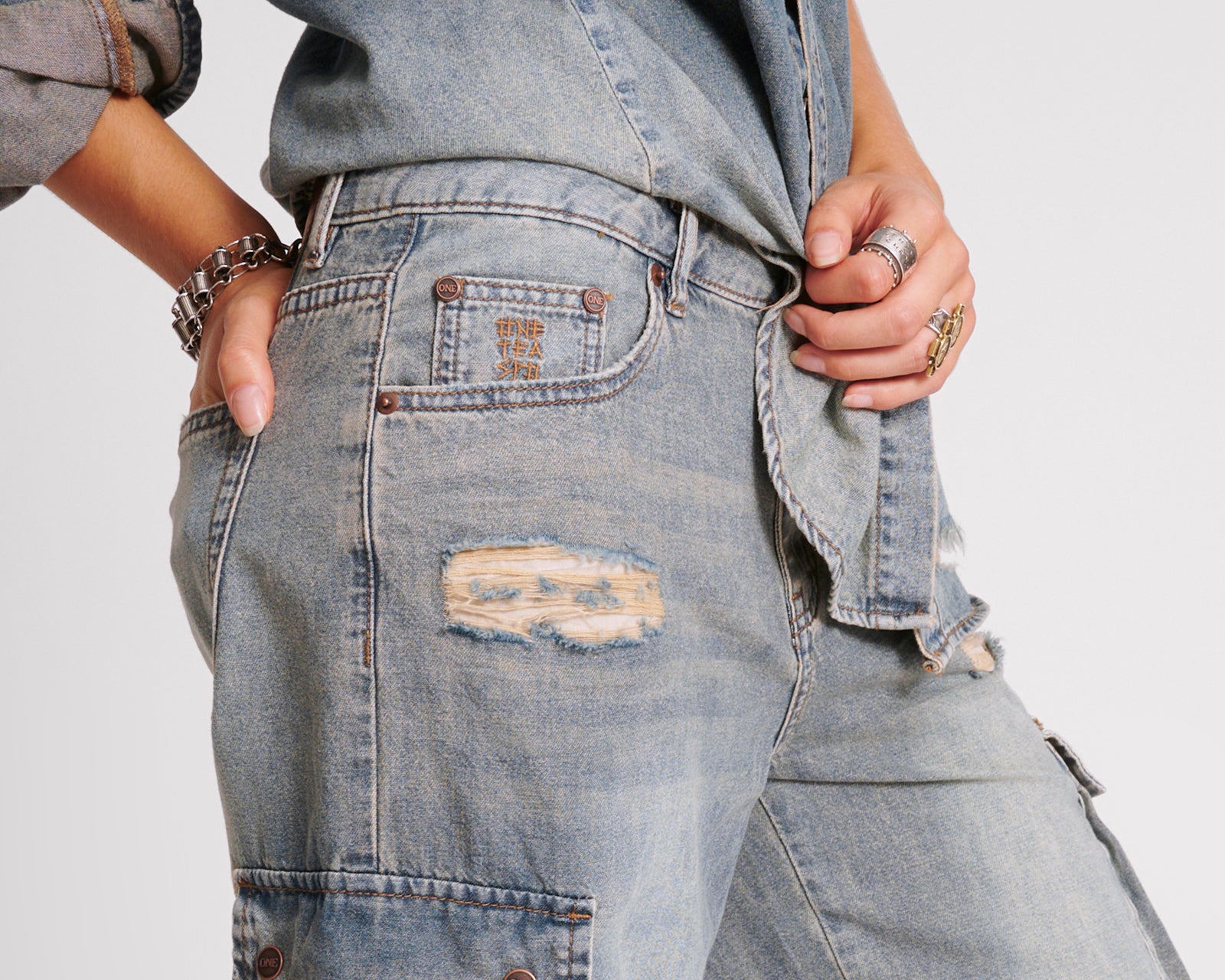 Skater Girl Low Wast Long Leg Shorts - Dirty Blue