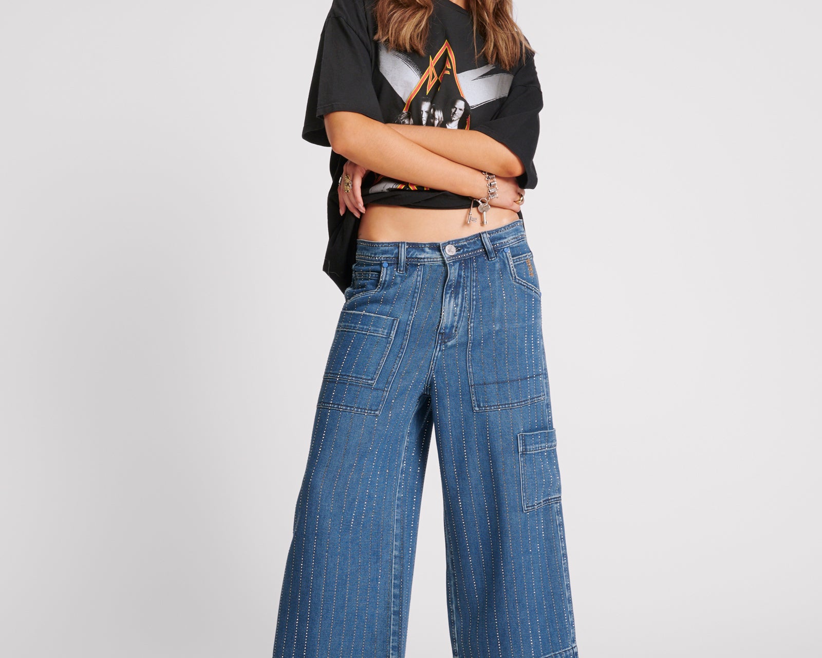 Bad Boys High Waist Wide Leg Denim Jeans - Glitter Highway