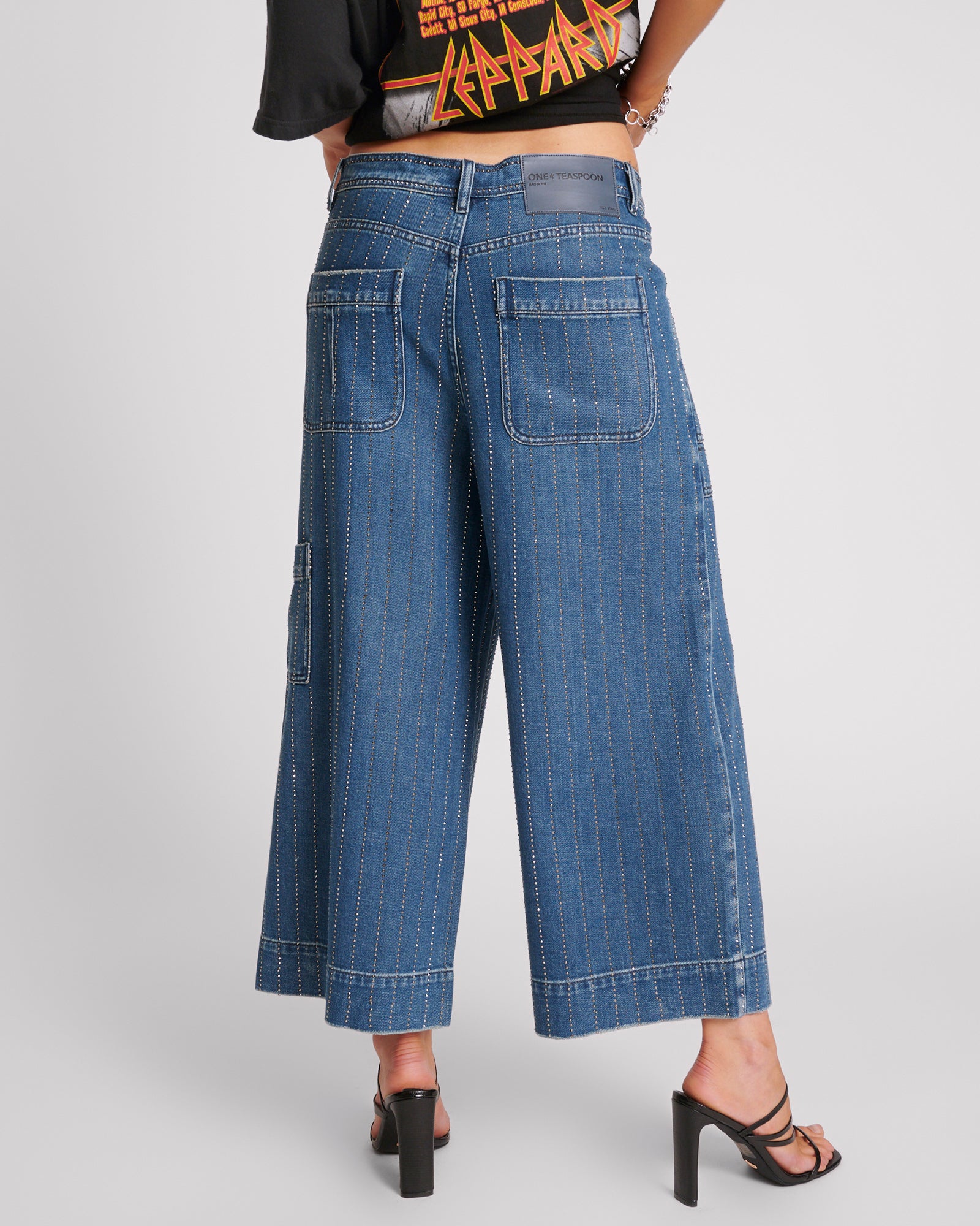Bad Boys High Waist Wide Leg Denim Jeans - Glitter Highway