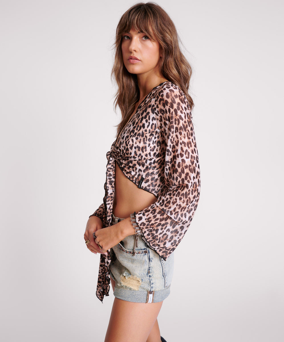 Products LEOPARD MESH WRAP TOP
