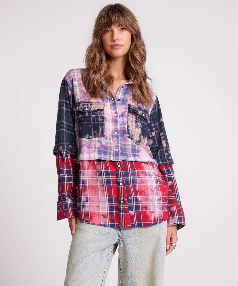 Products Button Off Distressed Flannel Shirt - Multi Flannel