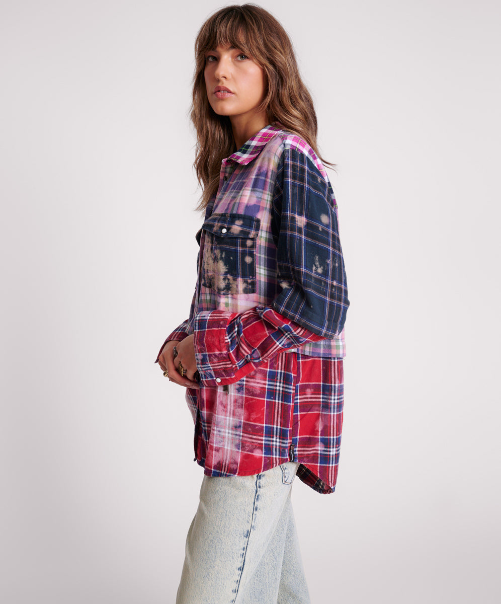 Products Button Off Distressed Flannel Shirt - Multi Flannel