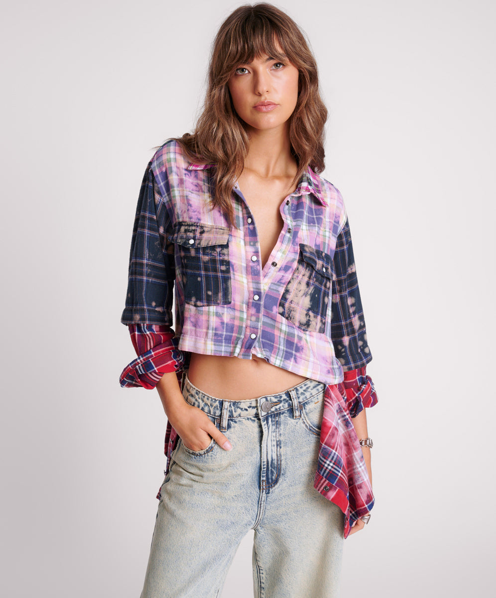 Products Button Off Distressed Flannel Shirt - Multi Flannel