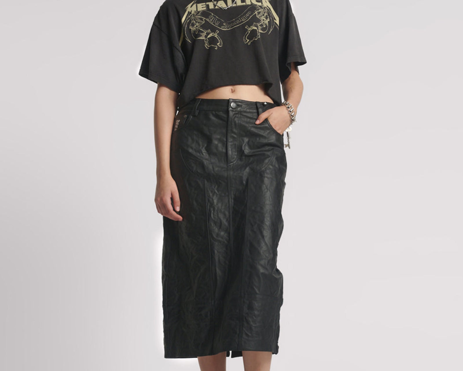 Cassidy Leather Column Midi Skirt - Black
