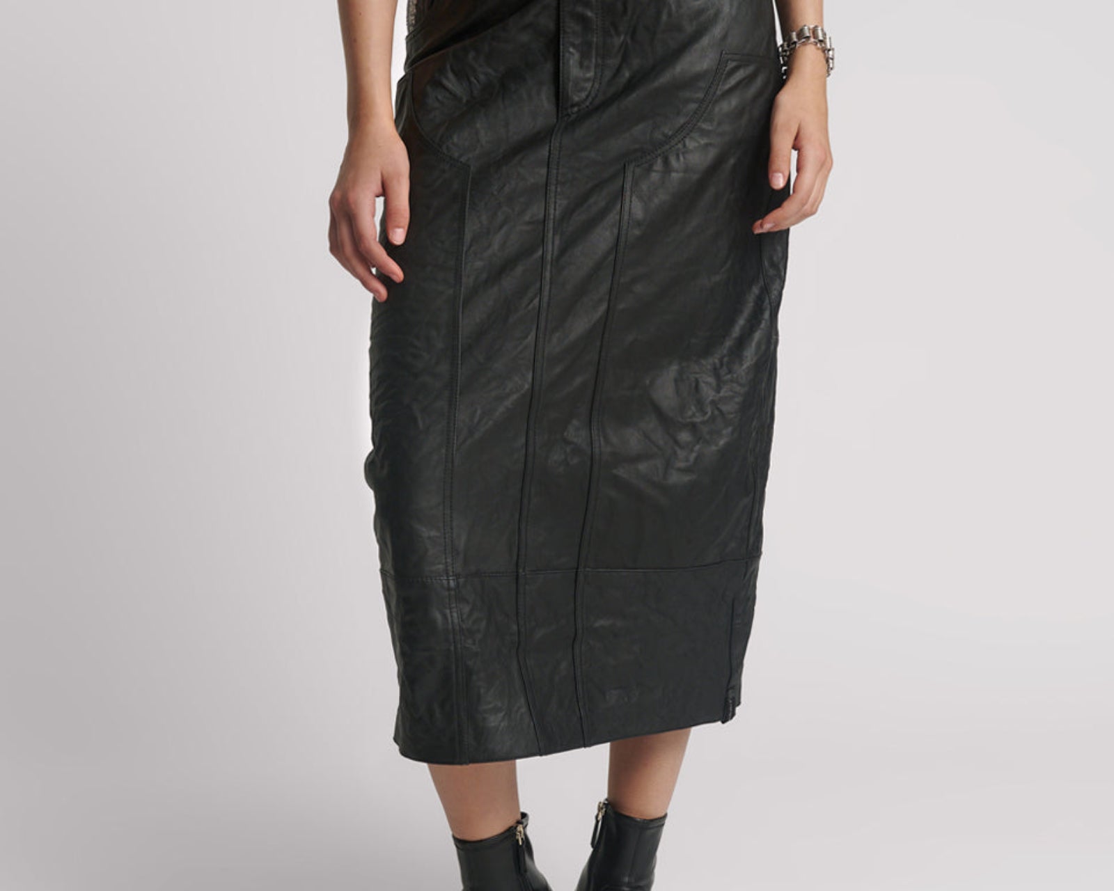 Cassidy Leather Column Midi Skirt - Black