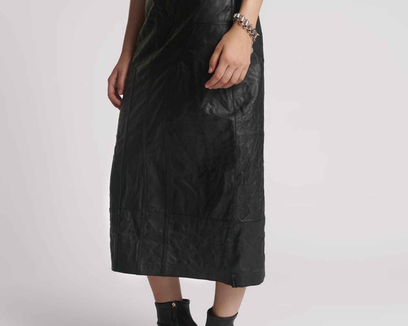 Cassidy Leather Column Midi Skirt - Black