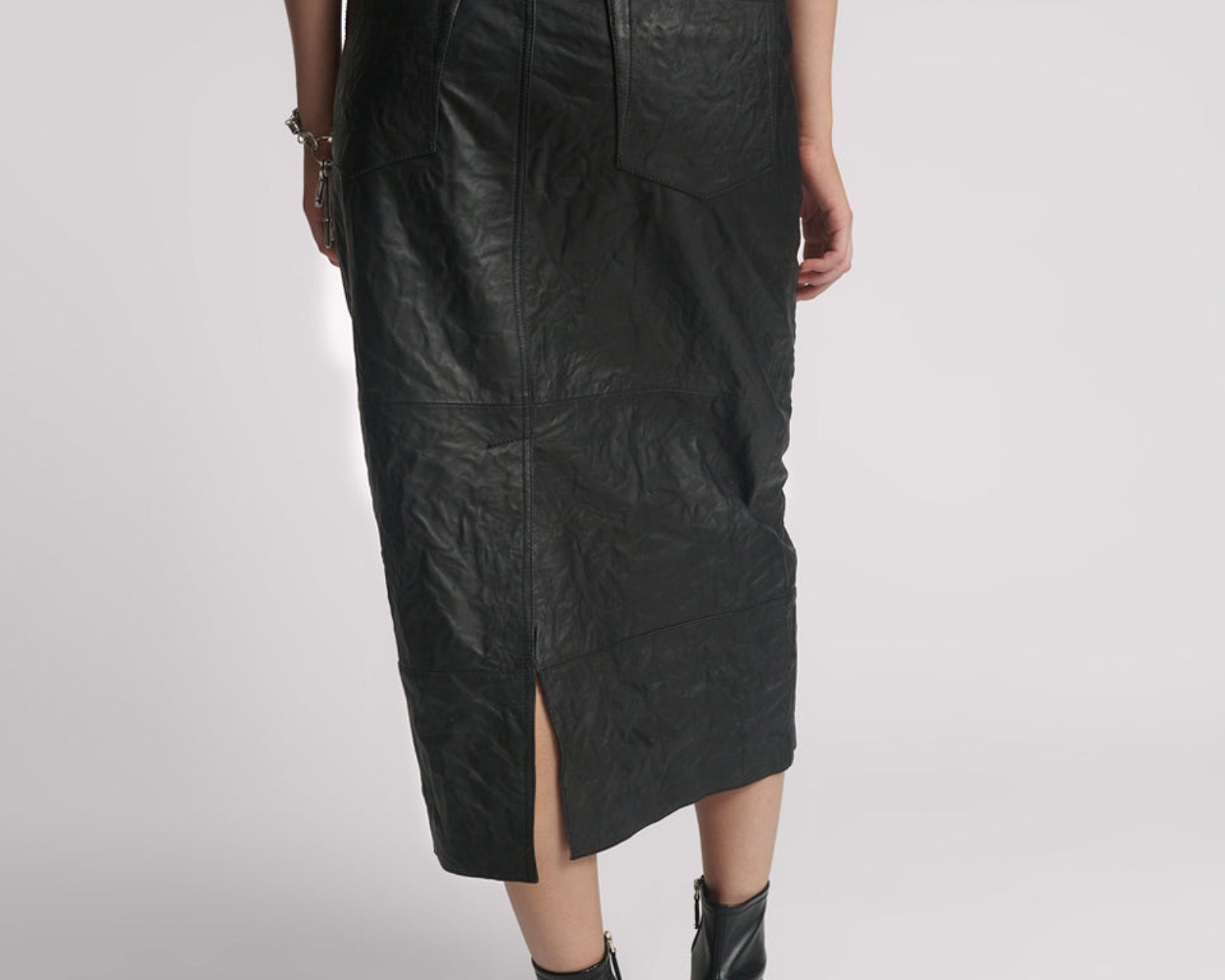 Cassidy Leather Column Midi Skirt - Black