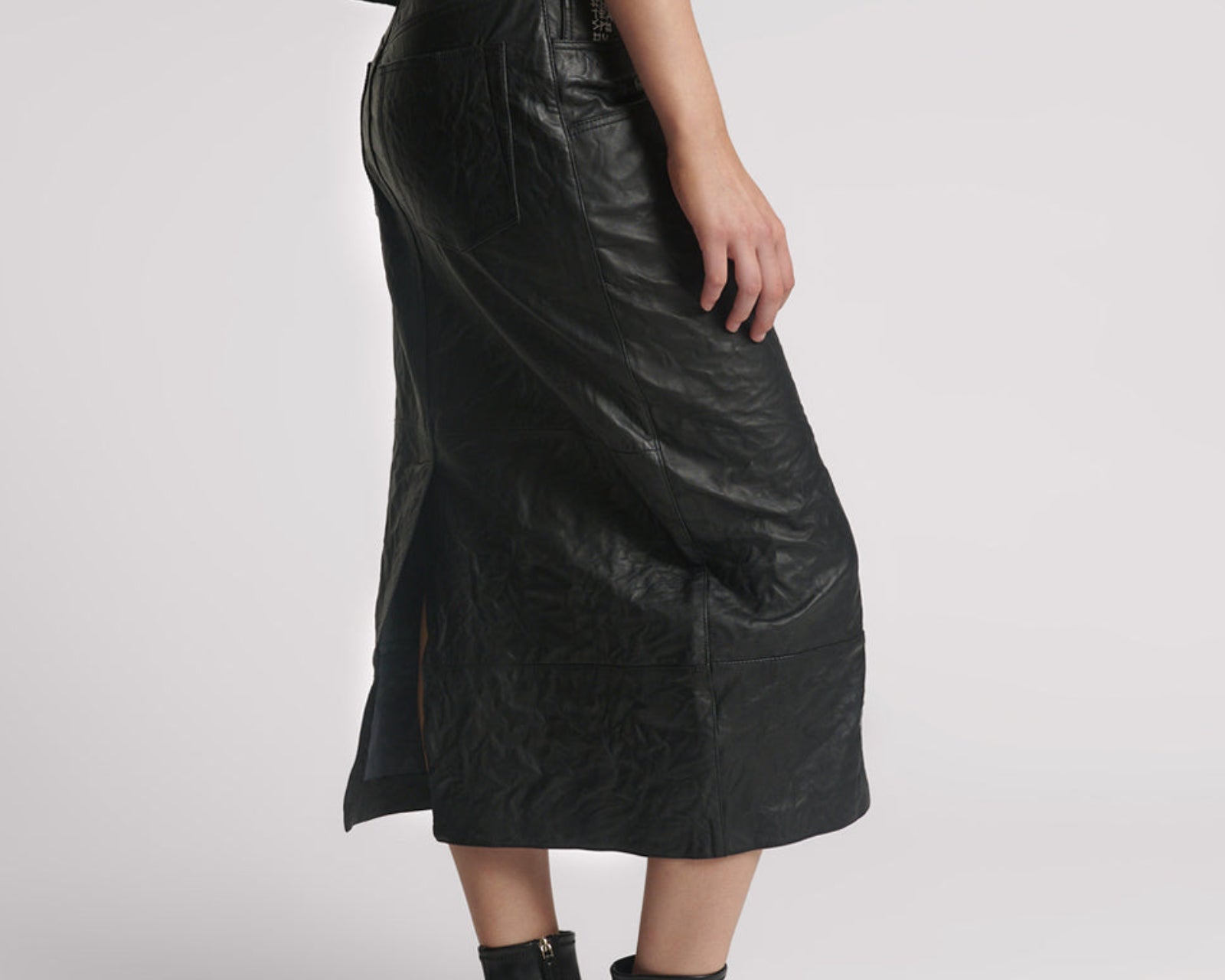 Cassidy Leather Column Midi Skirt - Black