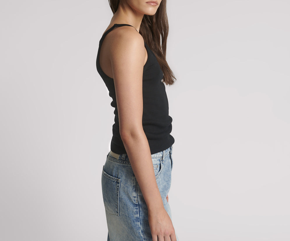One Teaspoon Fine Ribbed Singlet - Black